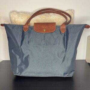 Longchamp Le Pilage Large Shopping Tote with Brown Leather Trim